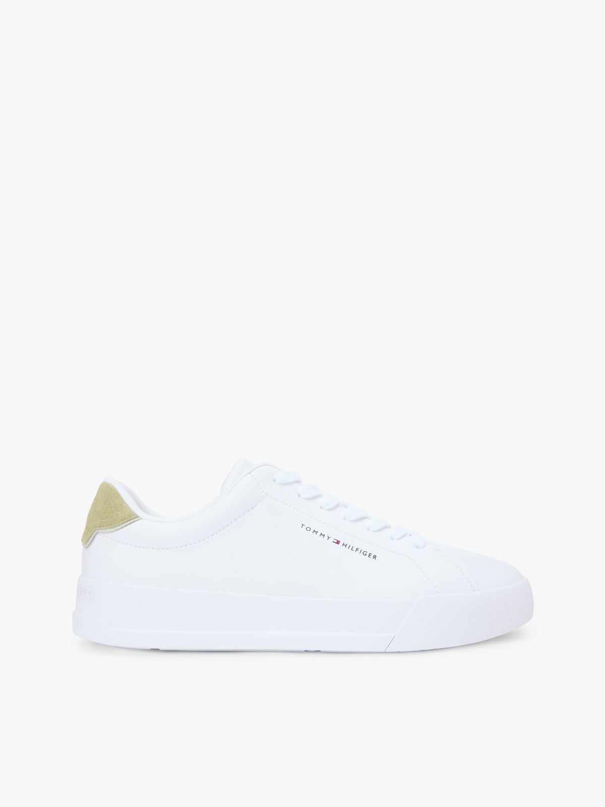 Contrast Heel Court Trainers With Leather — White