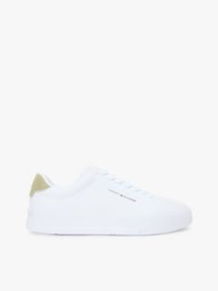 Contrast Heel Court Trainers With Leather — White 1