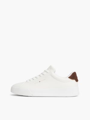 white contrast heel court trainers with leather for men tommy hilfiger