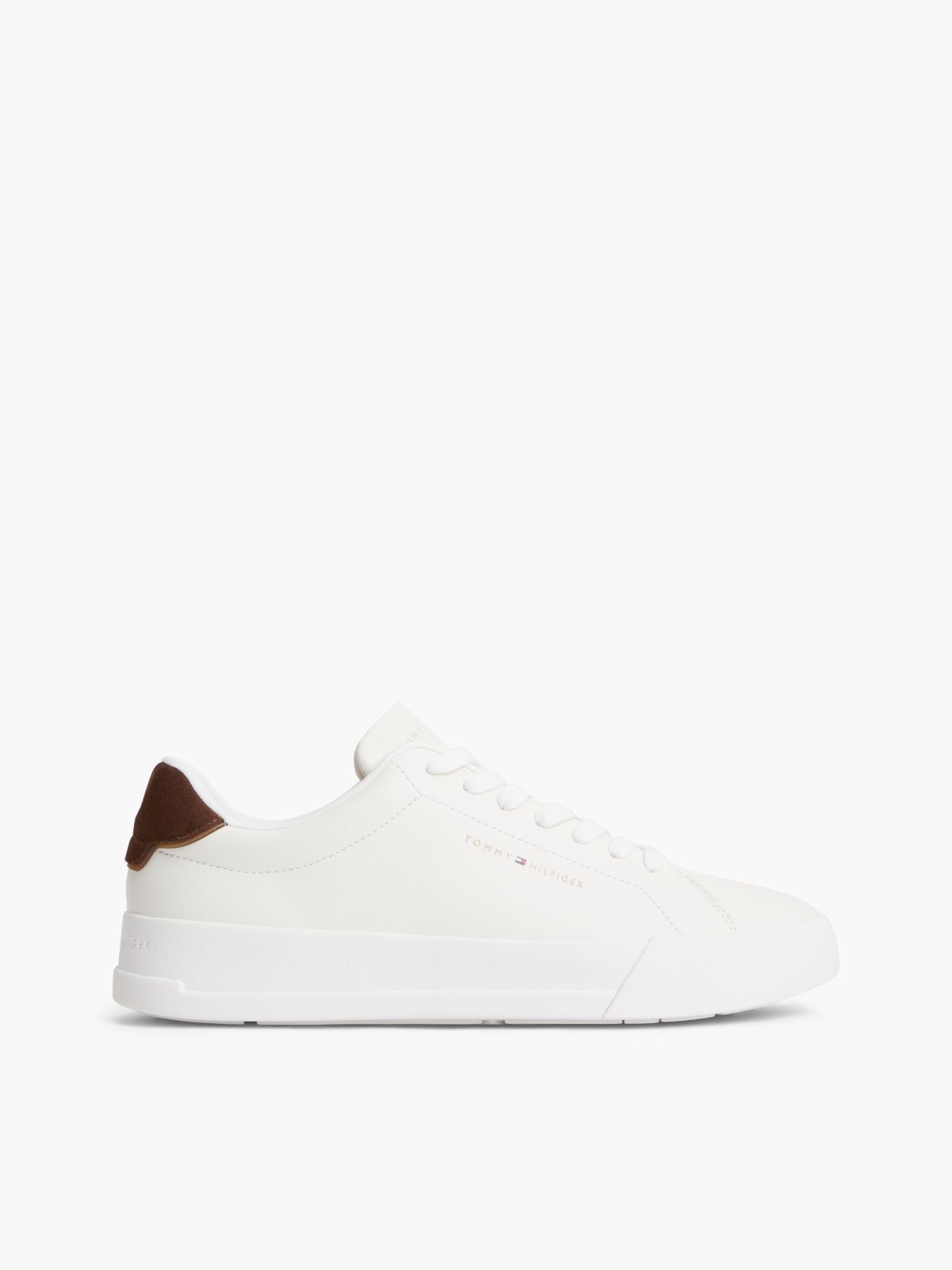 Contrast Heel Court Trainers With Leather — White