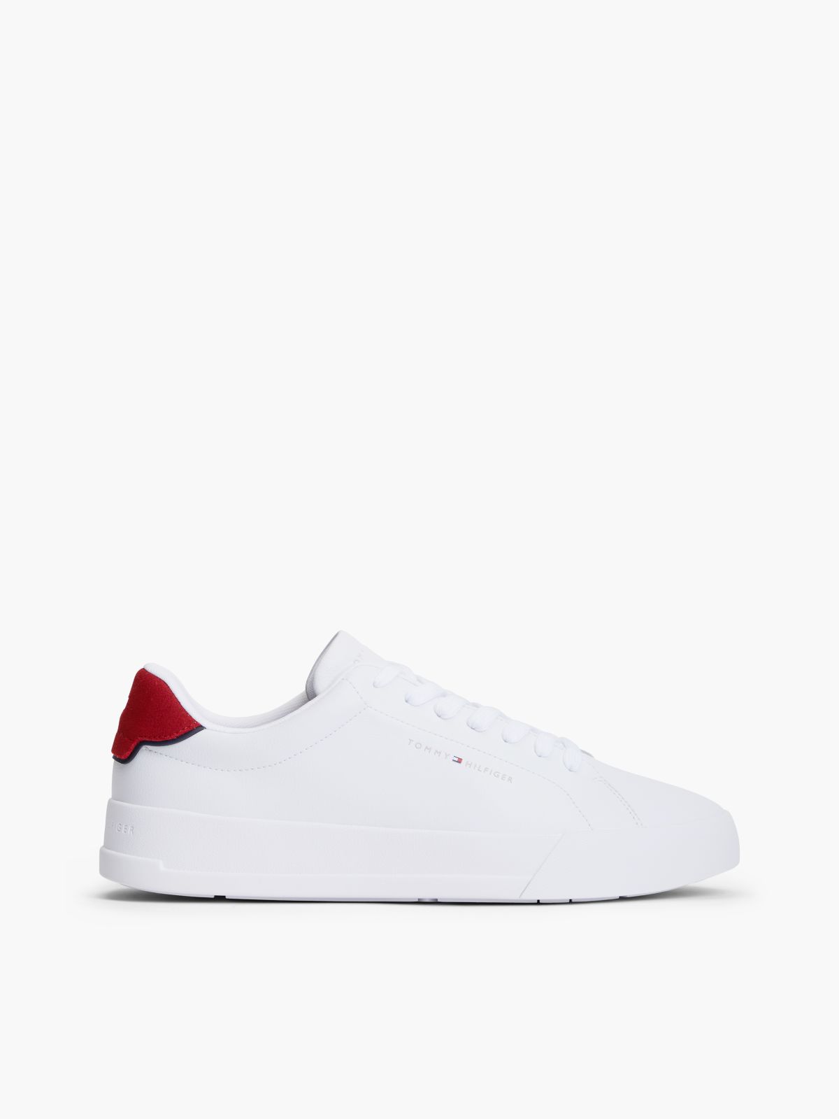 Contrast Heel Court Trainers With Leather — White