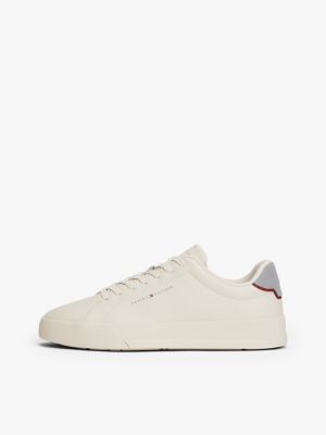 beige court trainers with leather for men tommy hilfiger
