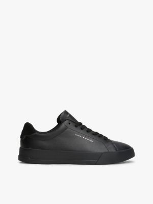 black contrast heel court trainers for men tommy hilfiger