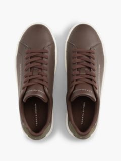 Contrast Heel Court Trainers With Leather — Brown 3