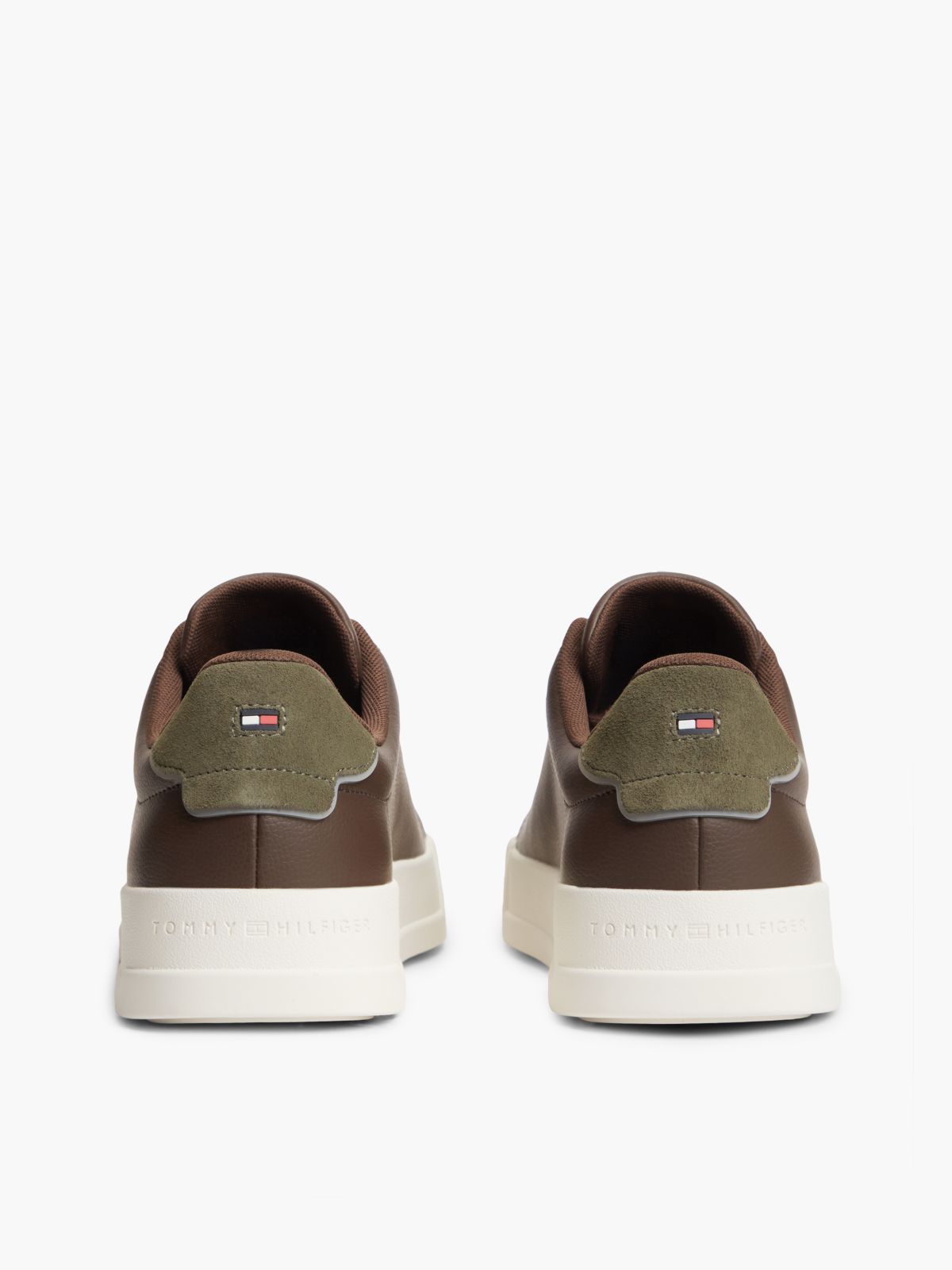 Contrast Heel Court Trainers With Leather — Brown