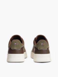 Contrast Heel Court Trainers With Leather — Brown 4