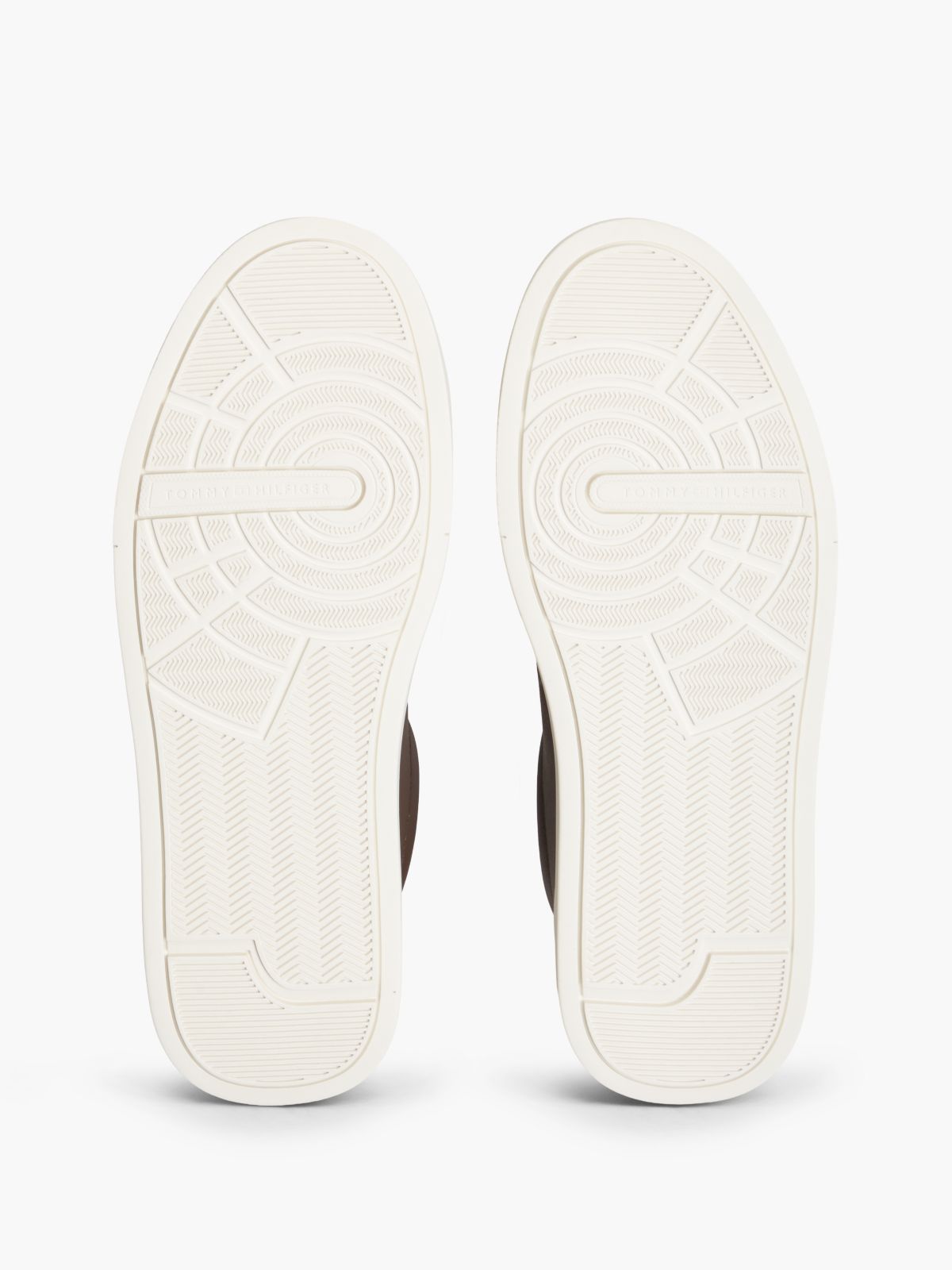 Contrast Heel Court Trainers With Leather — Brown