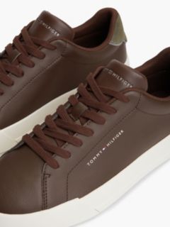 Contrast Heel Court Trainers With Leather — Brown 6