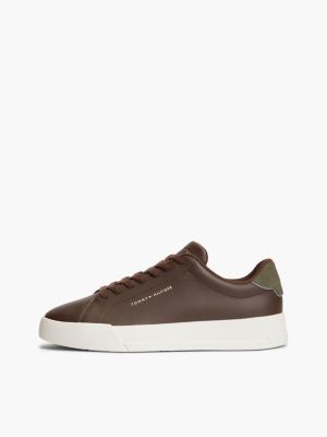 brown logo court trainers with leather for men tommy hilfiger