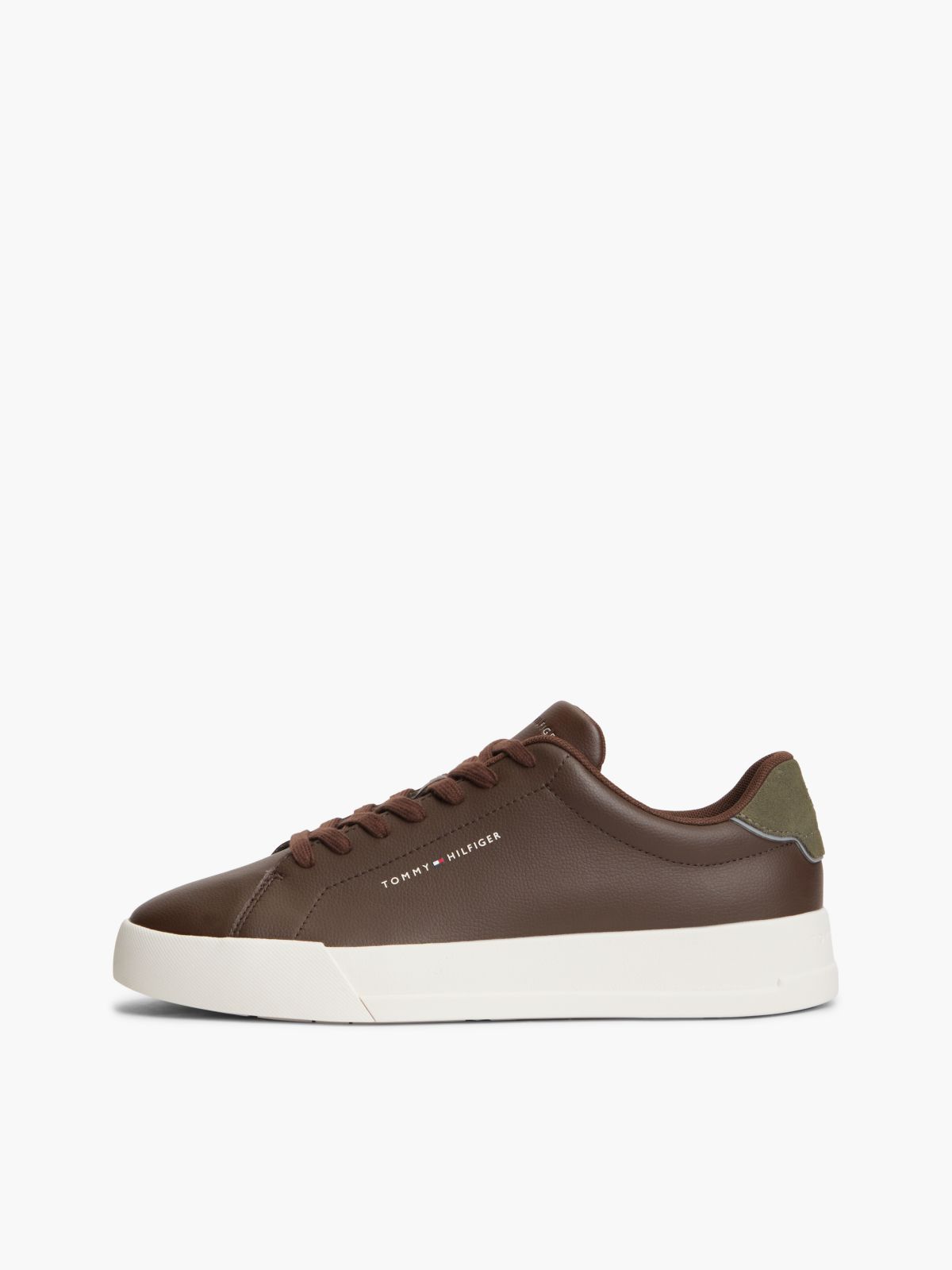 Contrast Heel Court Trainers With Leather — Brown