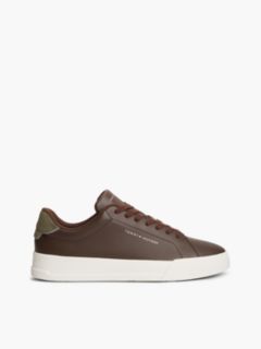 Contrast Heel Court Trainers With Leather — Brown 1