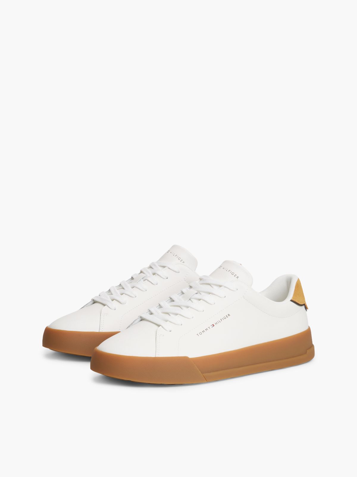 Contrast Heel Court Trainers With Leather — White