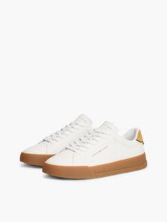 Contrast Heel Court Trainers With Leather — White 2