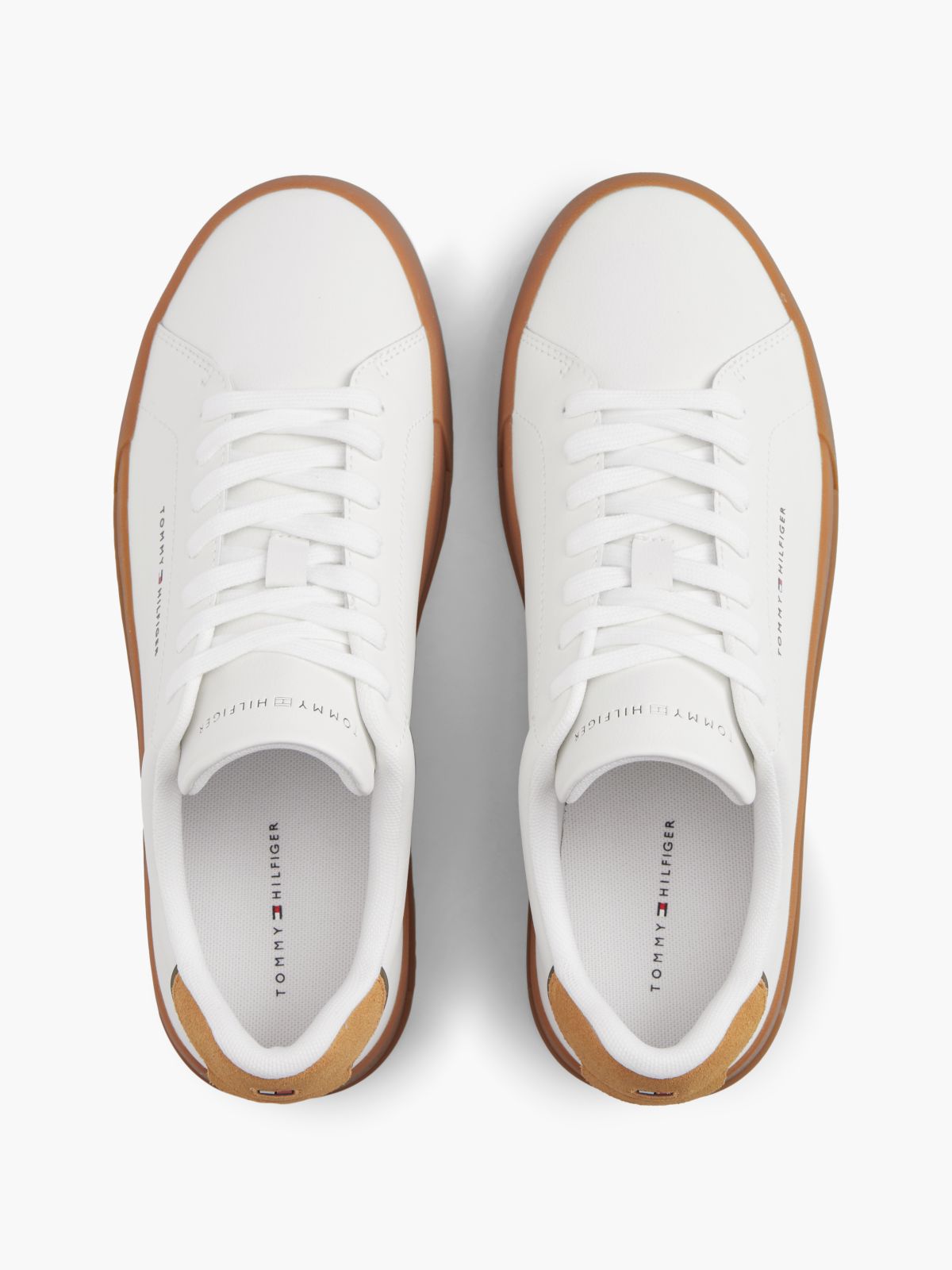 Contrast Heel Court Trainers With Leather — White