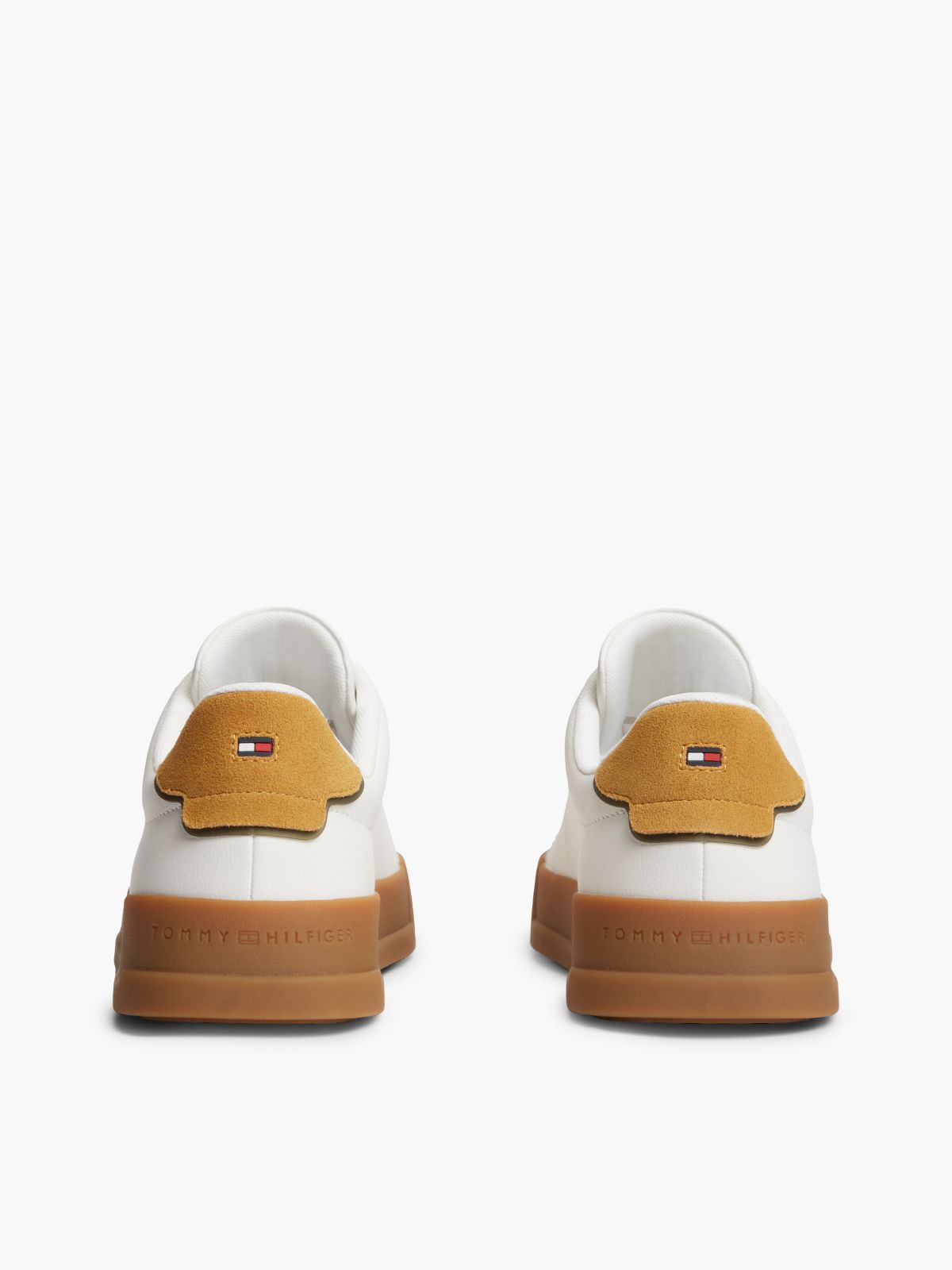 Contrast Heel Court Trainers With Leather — White