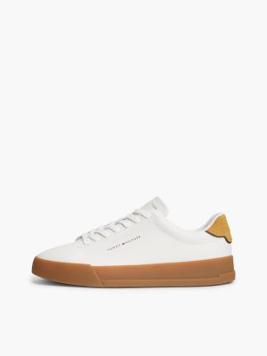 white logo court trainers with leather for men tommy hilfiger