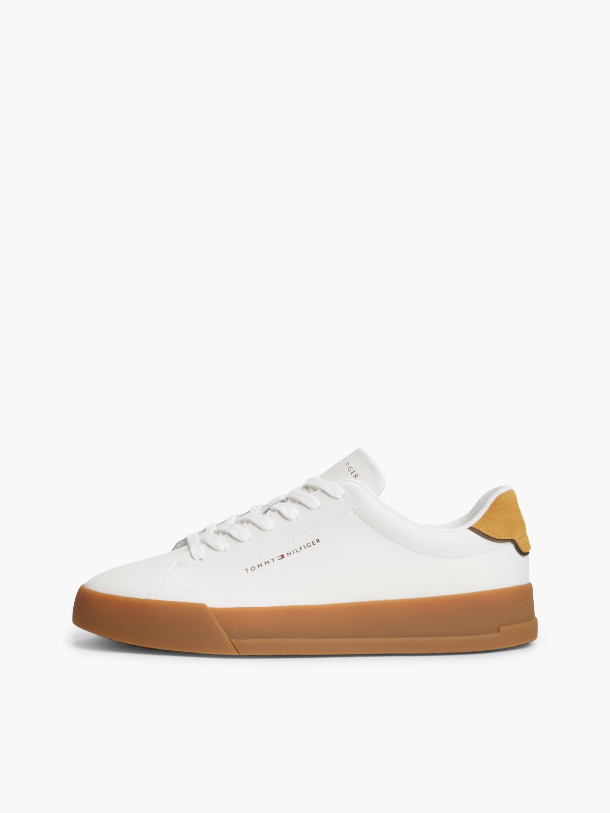 Contrast Heel Court Trainers With Leather — White