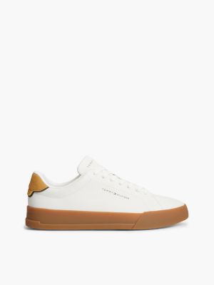 white logo court trainers with leather for men tommy hilfiger