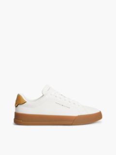 Contrast Heel Court Trainers With Leather — White 1