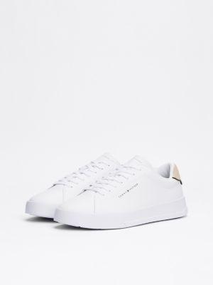 white logo court trainers for men tommy hilfiger