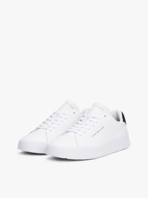 sneakers sportive in pelle martellata bianco da uomini tommy hilfiger