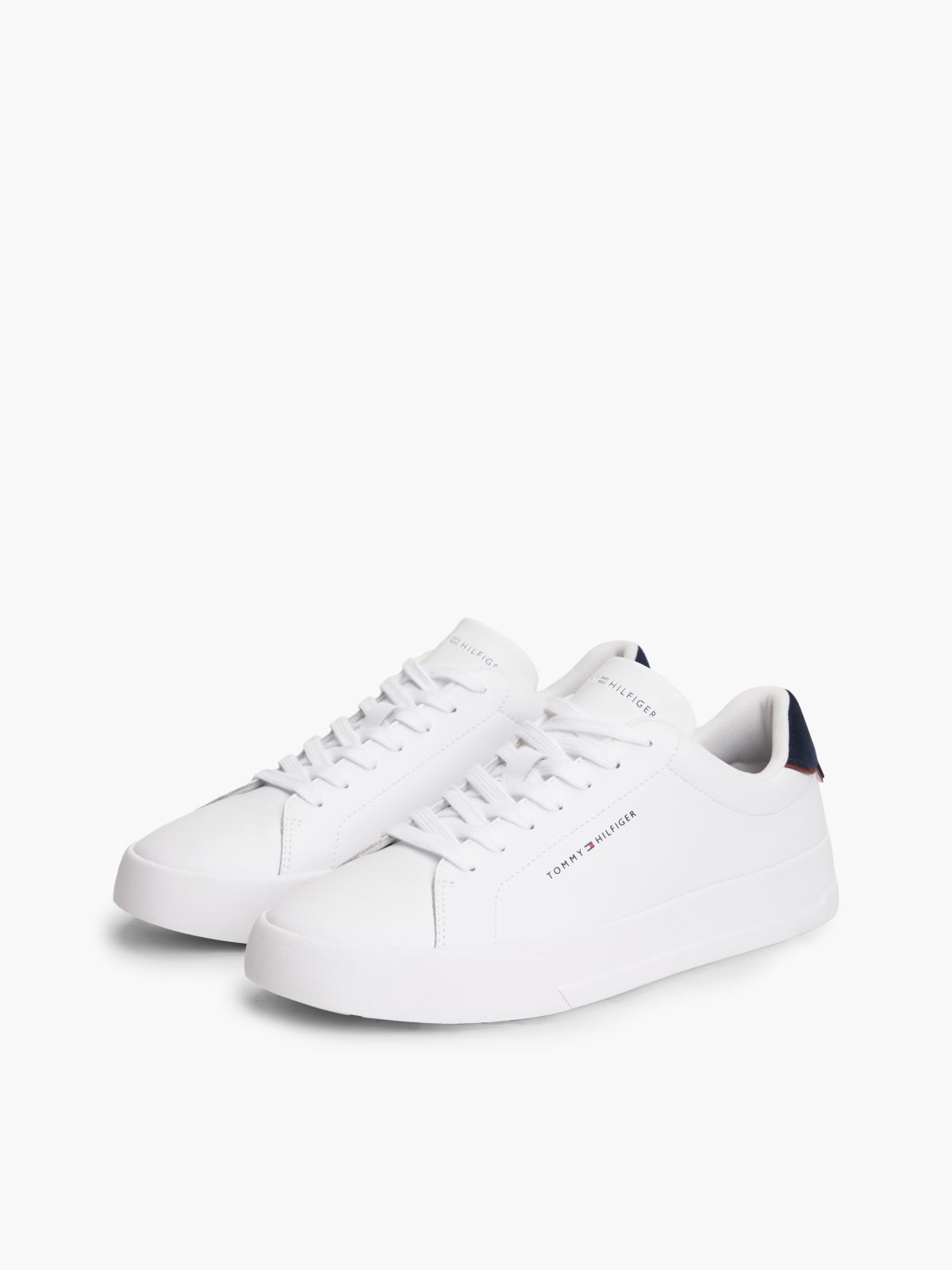 Contrast Heel Court Trainers With Leather — White