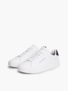 Contrast Heel Court Trainers With Leather — White 2