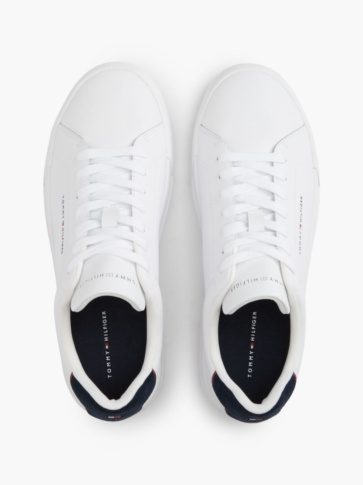 Contrast Heel Court Trainers With Leather — White