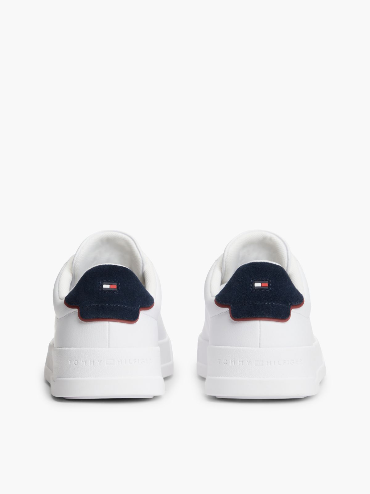 Contrast Heel Court Trainers With Leather — White