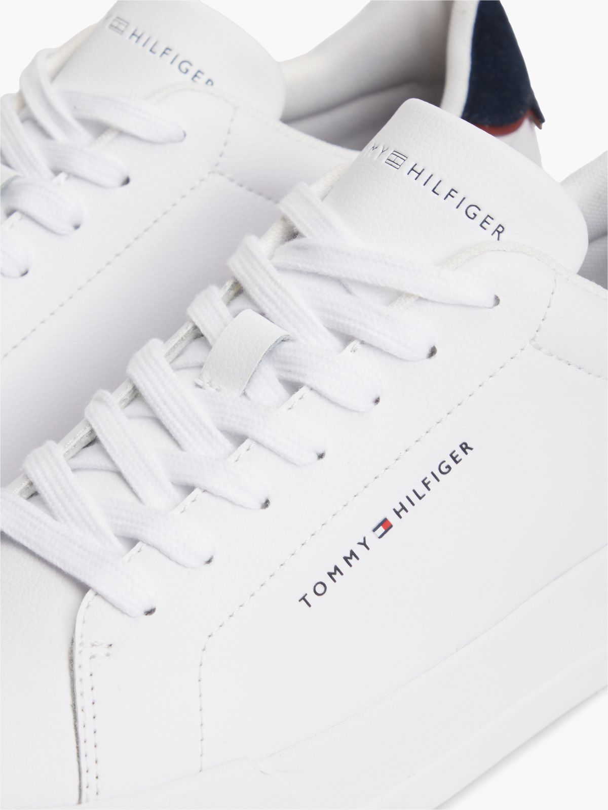 Contrast Heel Court Trainers With Leather — White