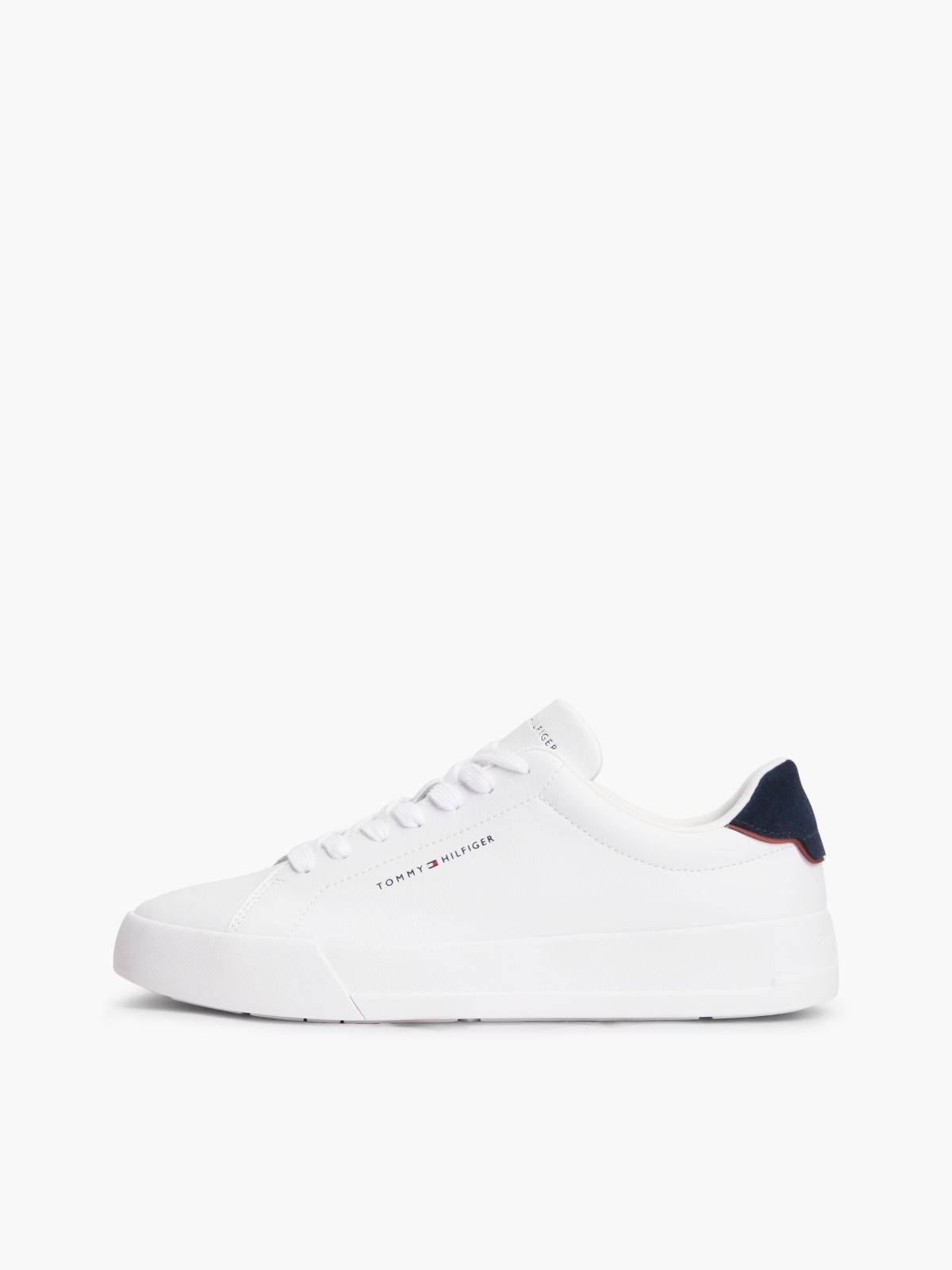 Contrast Heel Court Trainers With Leather — White