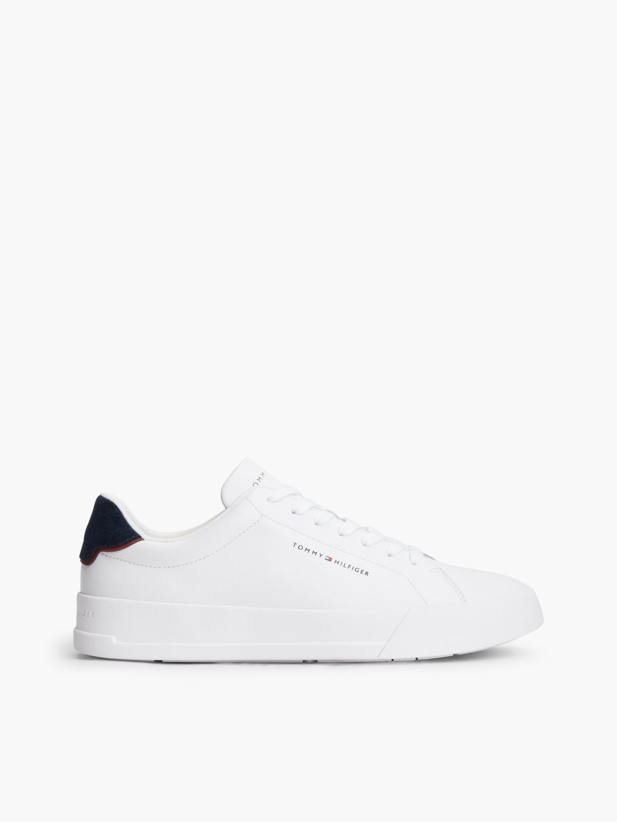 Contrast Heel Court Trainers With Leather — White