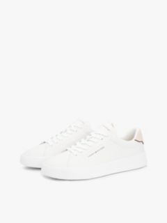 Contrast Heel Court Trainers With Leather — White 2