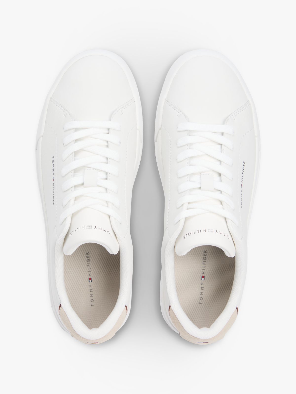 Contrast Heel Court Trainers With Leather — White
