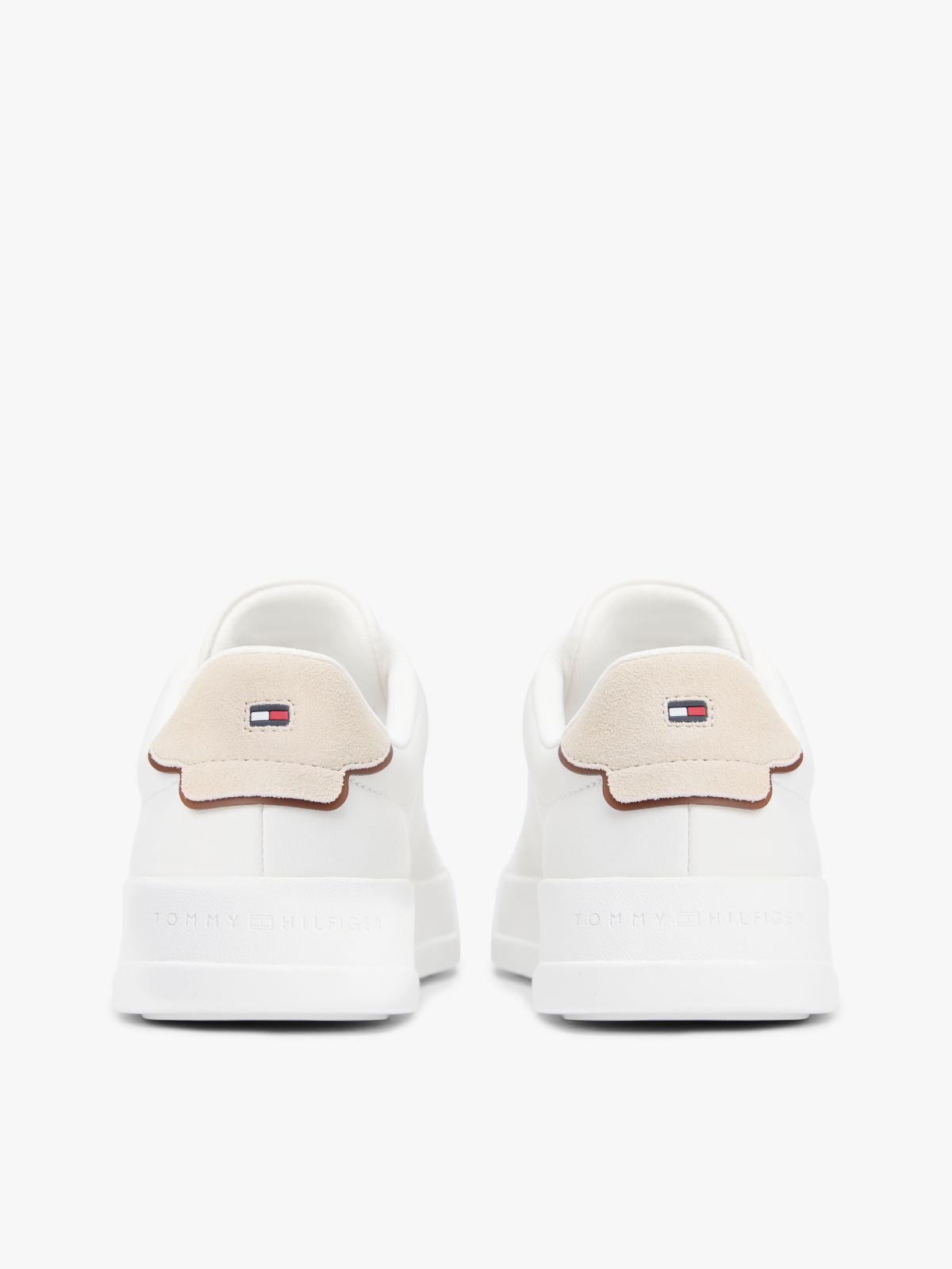 Contrast Heel Court Trainers With Leather — White