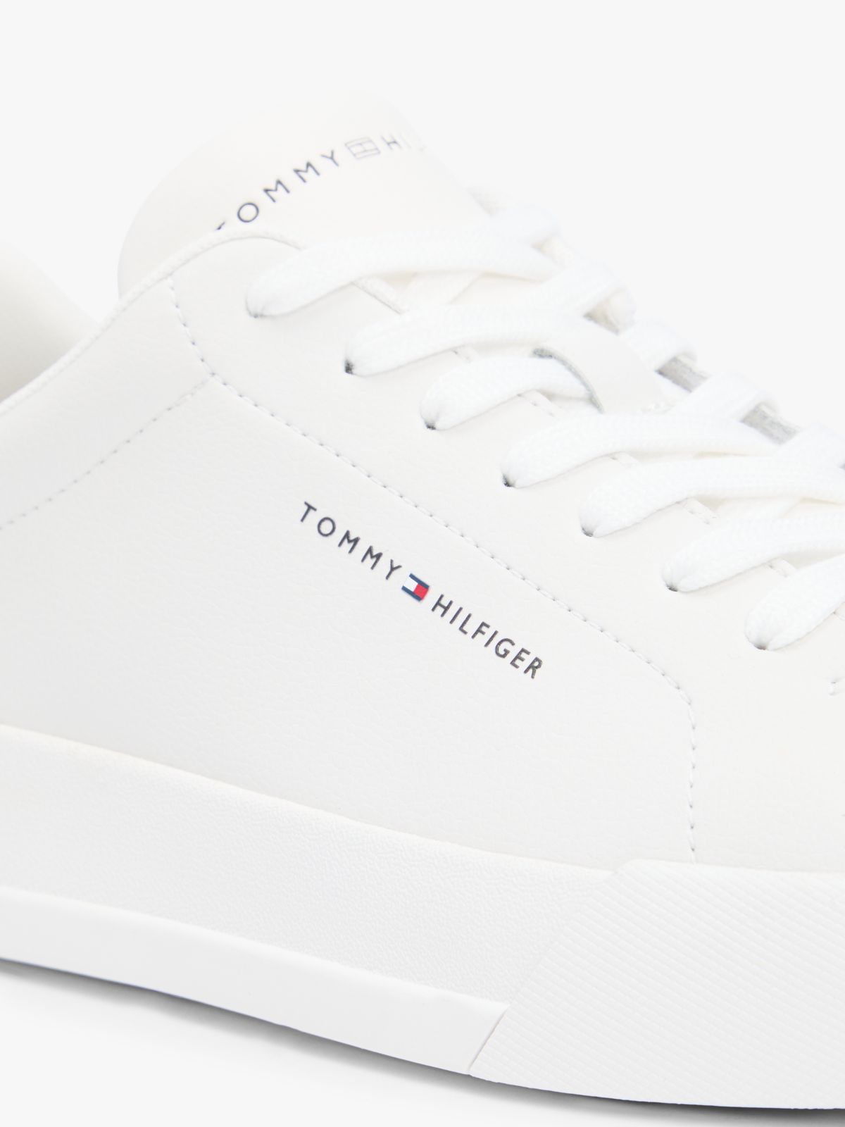 Contrast Heel Court Trainers With Leather — White