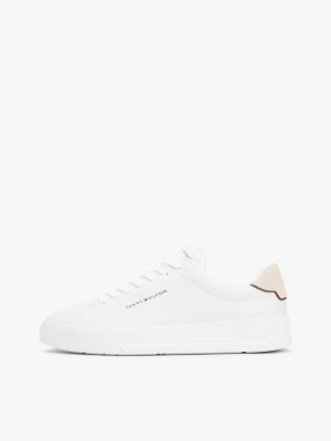 white logo court trainers with leather for men tommy hilfiger