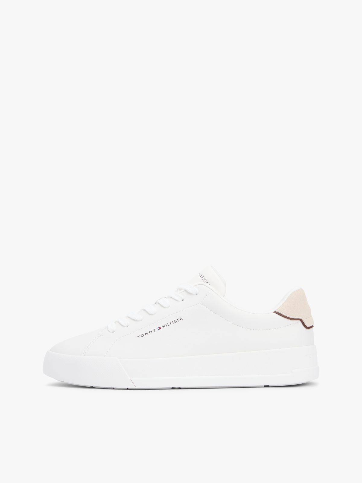 Contrast Heel Court Trainers With Leather — White