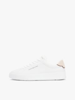 Contrast Heel Court Trainers With Leather — White 7