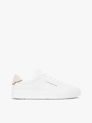 white logo court trainers with leather for men tommy hilfiger