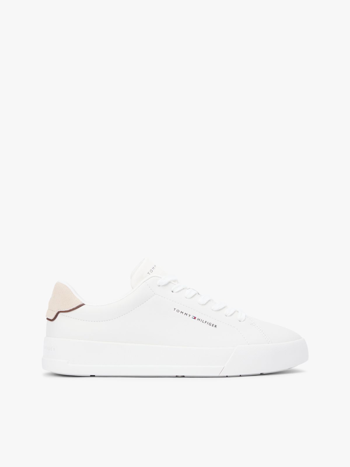 Contrast Heel Court Trainers With Leather — White