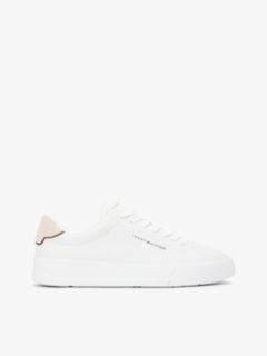 Contrast Heel Court Trainers With Leather — White 1