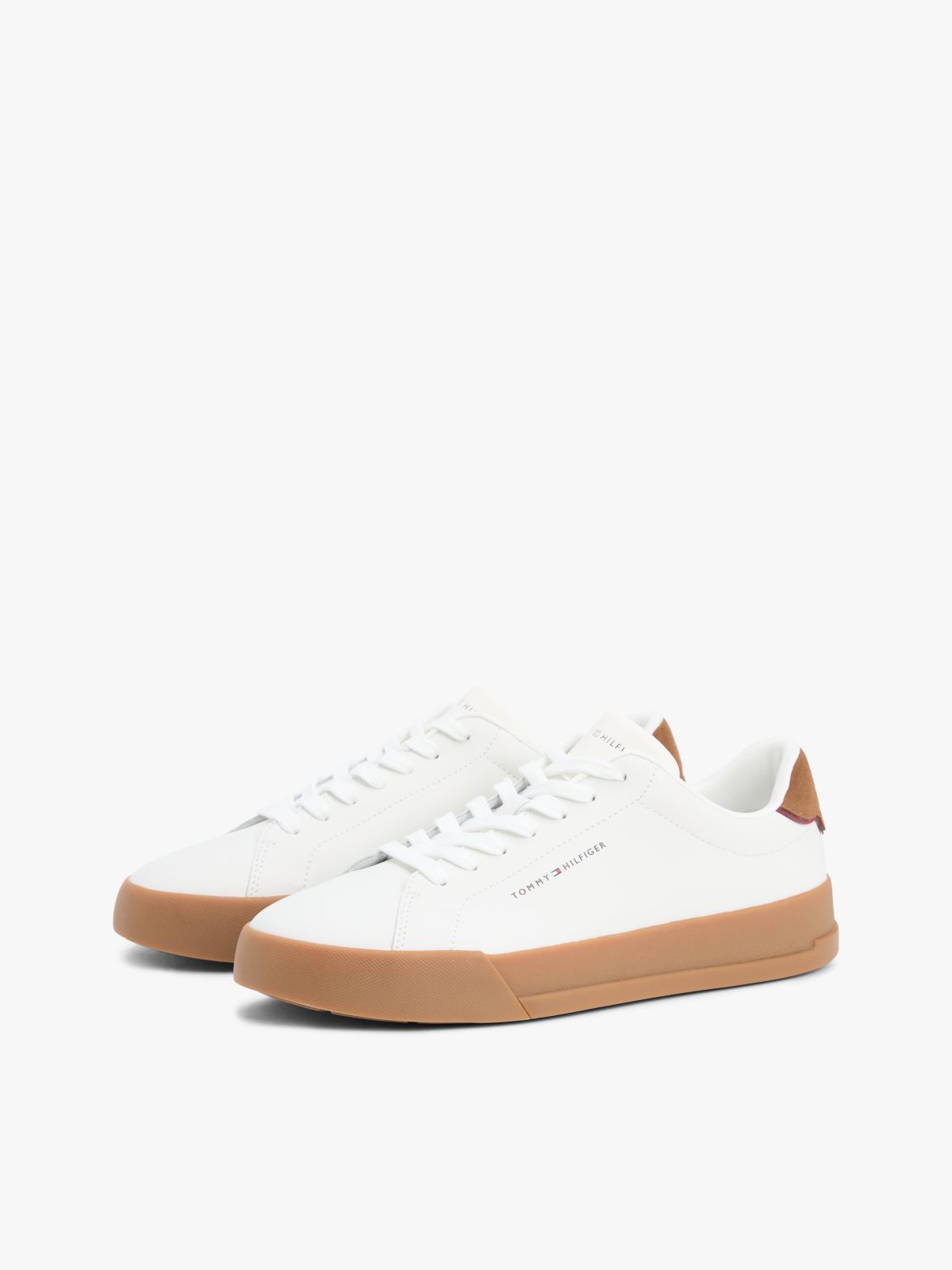 Contrast Heel Court Trainers With Leather — White