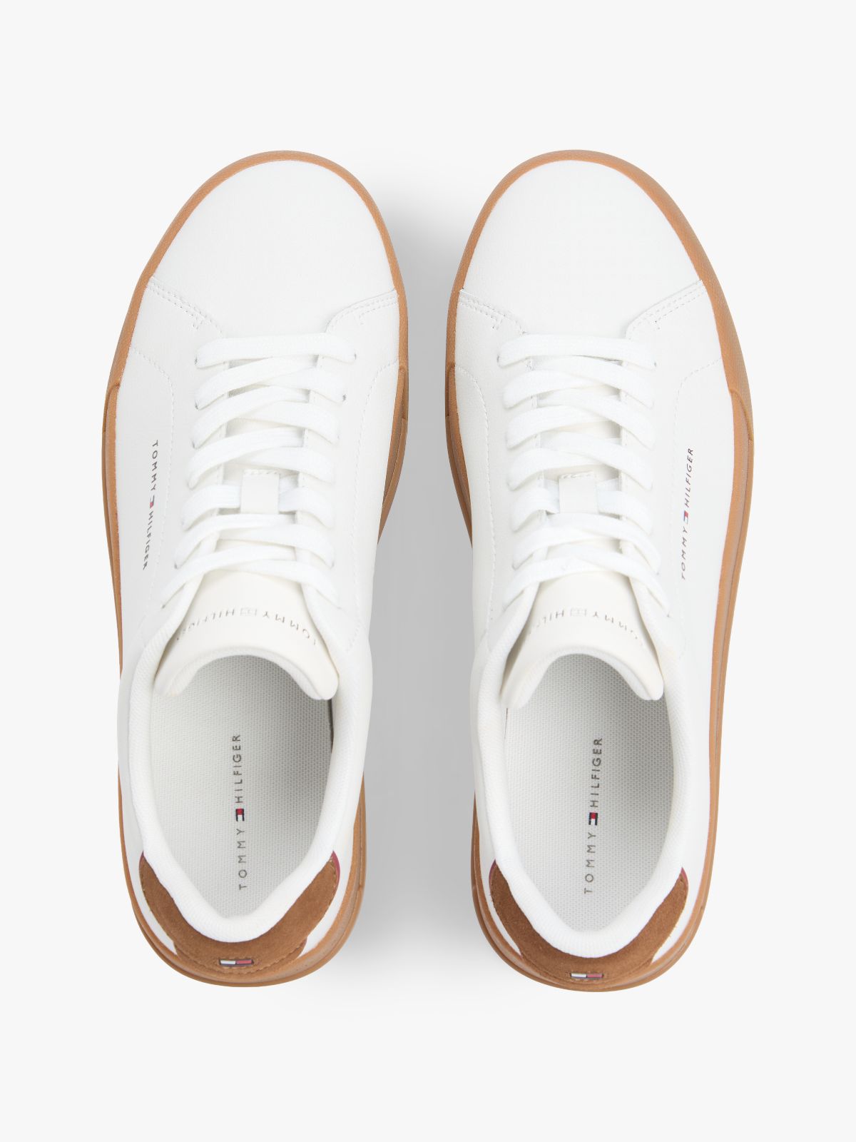 Contrast Heel Court Trainers With Leather — White