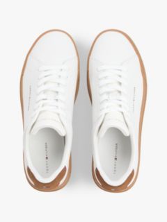 Contrast Heel Court Trainers With Leather — White 3