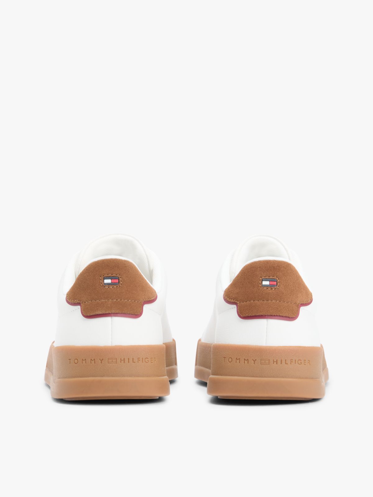 Contrast Heel Court Trainers With Leather — White