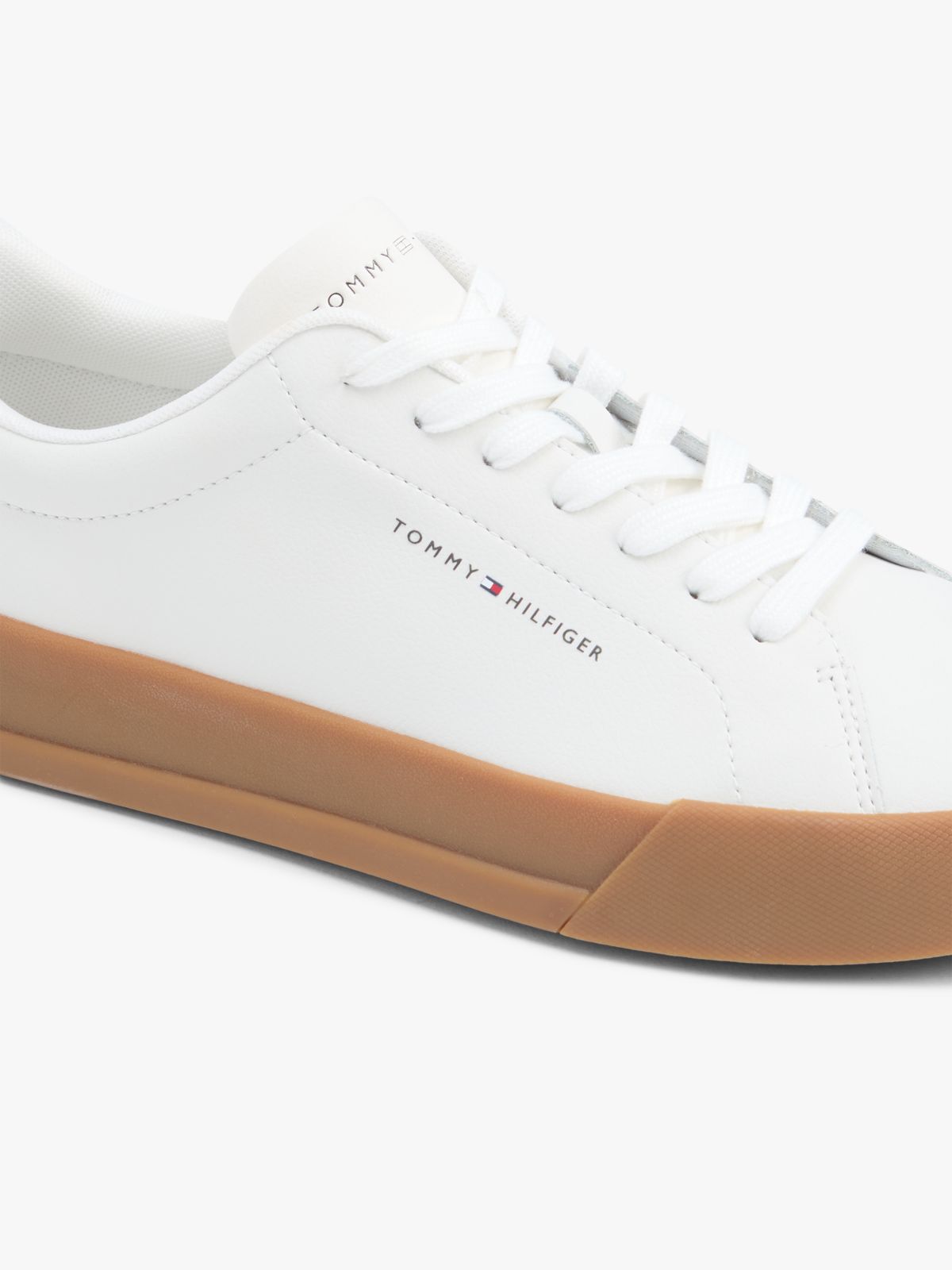 Contrast Heel Court Trainers With Leather — White