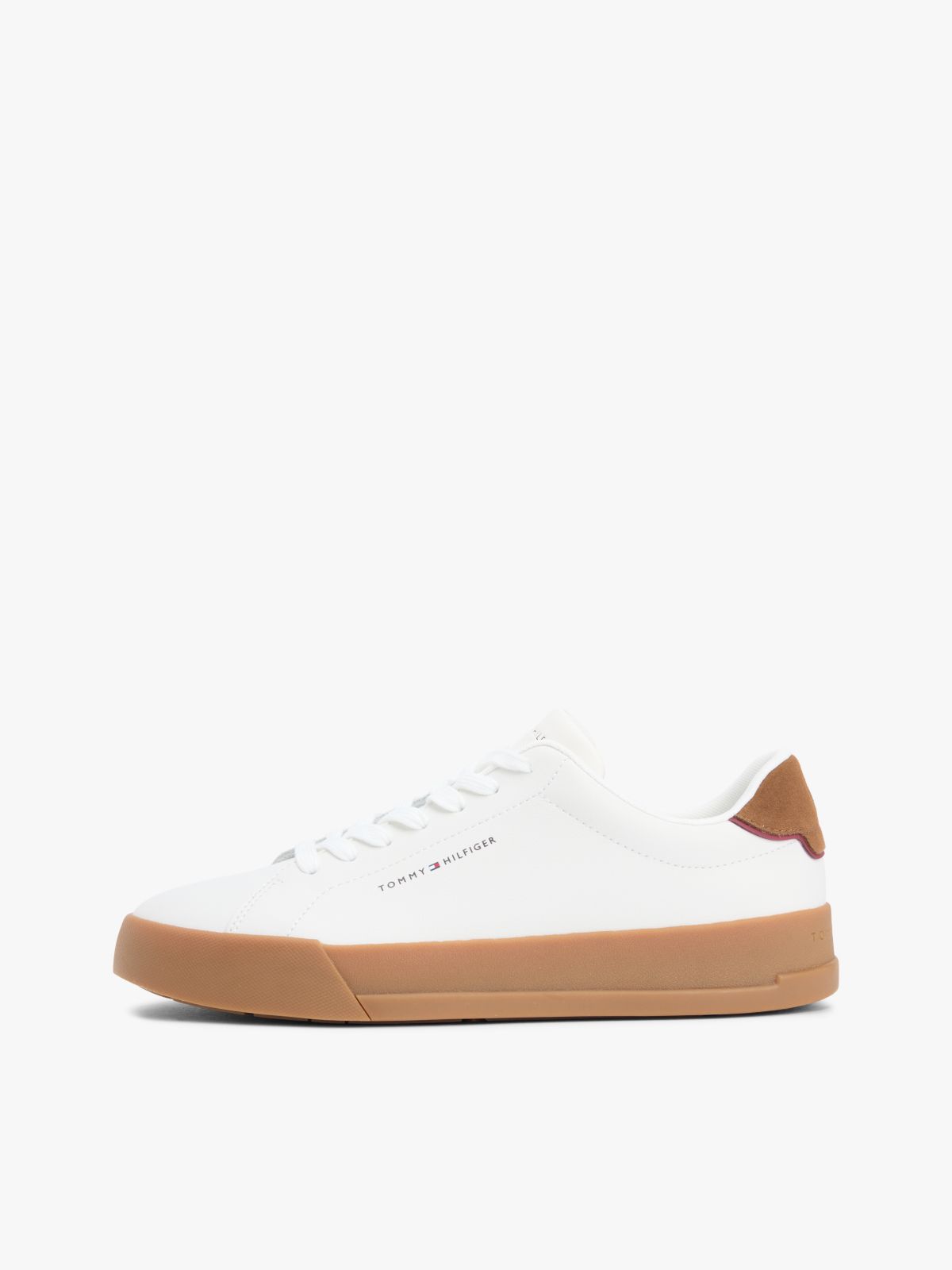 Contrast Heel Court Trainers With Leather — White
