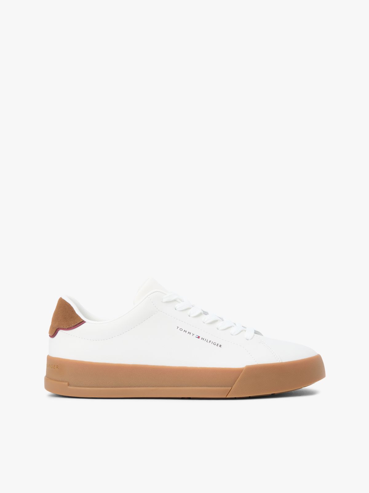 Contrast Heel Court Trainers With Leather — White