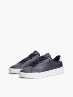 Contrast Heel Court Trainers With Leather — Blue 2